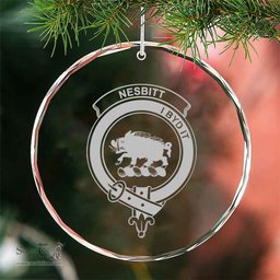 Scottish Nesbitt Clan Crest Crystal Tartan Ornament - Tartan Christmas Ornaments ScotsTee Shop - Scottish Plaid - Tartan Plaid - Tartan Christmas Decor - ScotsTee.com