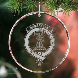 Scottish Somerville Clan Crest Crystal Tartan Ornament - Tartan Christmas Ornaments ScotsTee Shop - Scottish Plaid - Tartan Plaid - Tartan Christmas Decor - ScotsTee.com