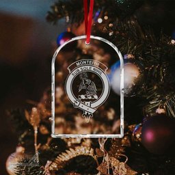 Scottish Monteith Clan Crest Crystal Tartan Ornament - Tartan Christmas Ornaments ScotsTee Shop - Scottish Plaid - Tartan Plaid - Tartan Christmas Decor - ScotsTee.com