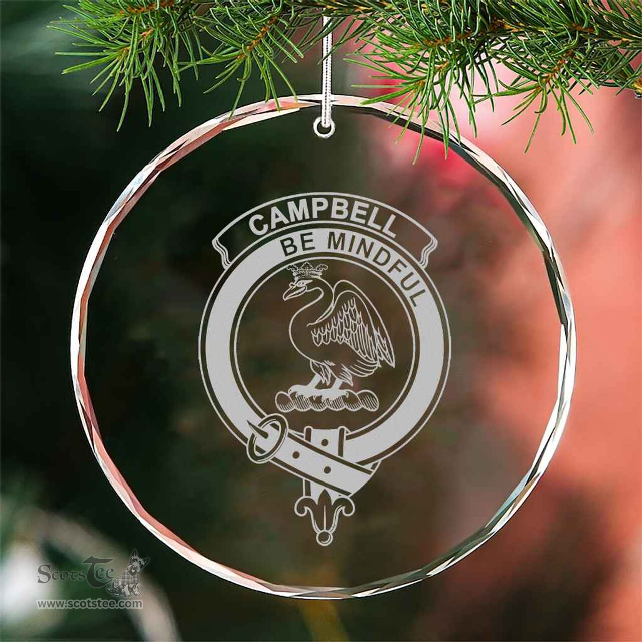 Scottish Campbell Clan Crest Crystal Tartan Ornament - Tartan Christmas Ornaments ScotsTee Shop - Scottish Plaid - Tartan Plaid - Tartan Christmas Decor - ScotsTee.com