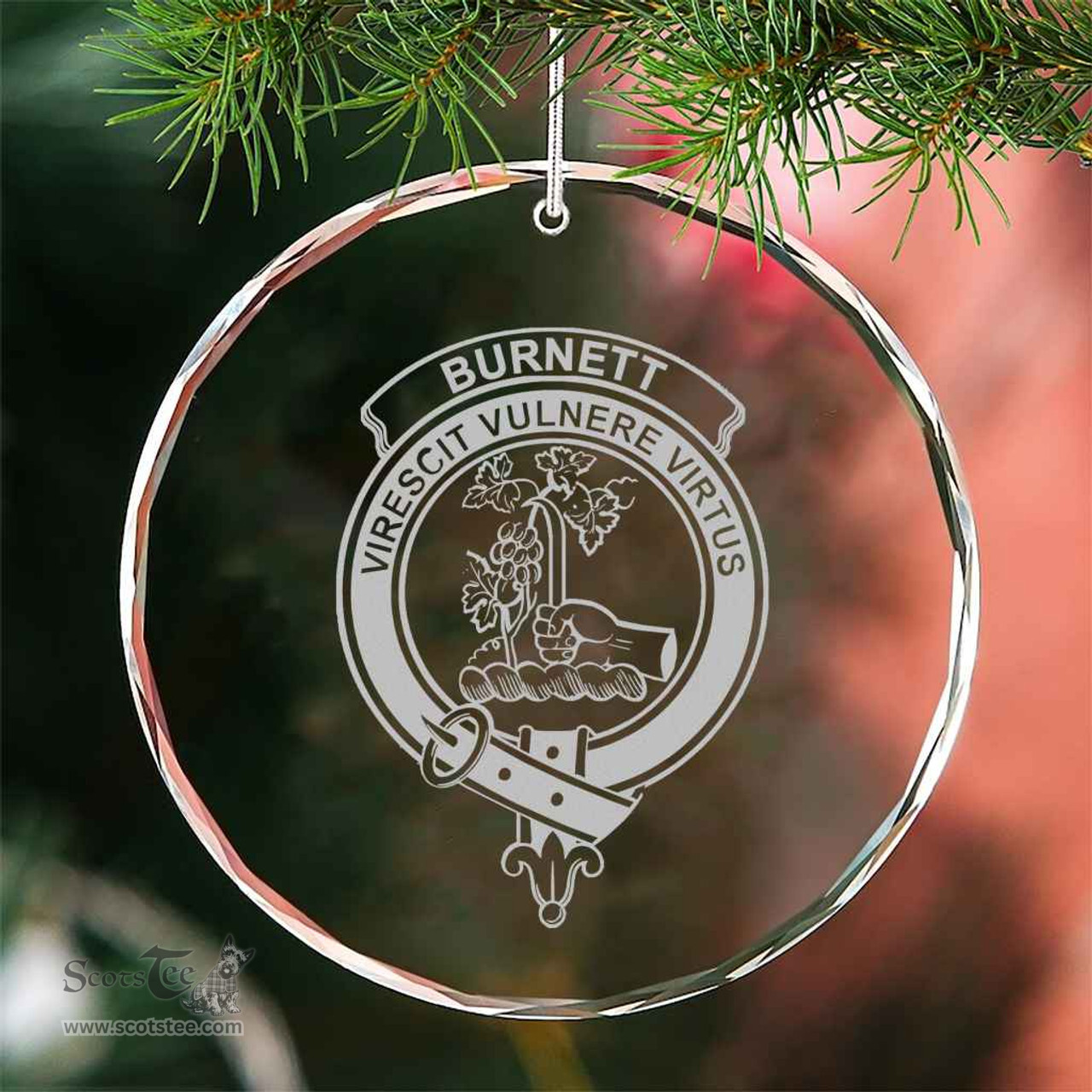 Scottish Burnett Clan Crest Crystal Tartan Ornament - Tartan Christmas Ornaments ScotsTee Shop - Scottish Plaid - Tartan Plaid - Tartan Christmas Decor - ScotsTee.com