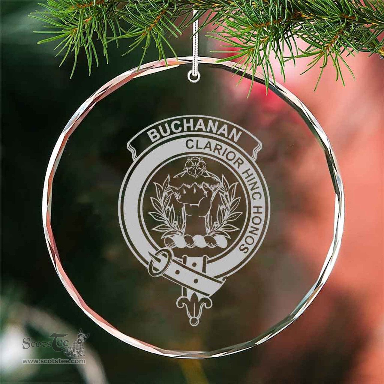 Scottish Buchanan Clan Crest Crystal Tartan Ornament - Tartan Christmas Ornaments ScotsTee Shop - Scottish Plaid - Tartan Plaid - Tartan Christmas Decor - ScotsTee.com