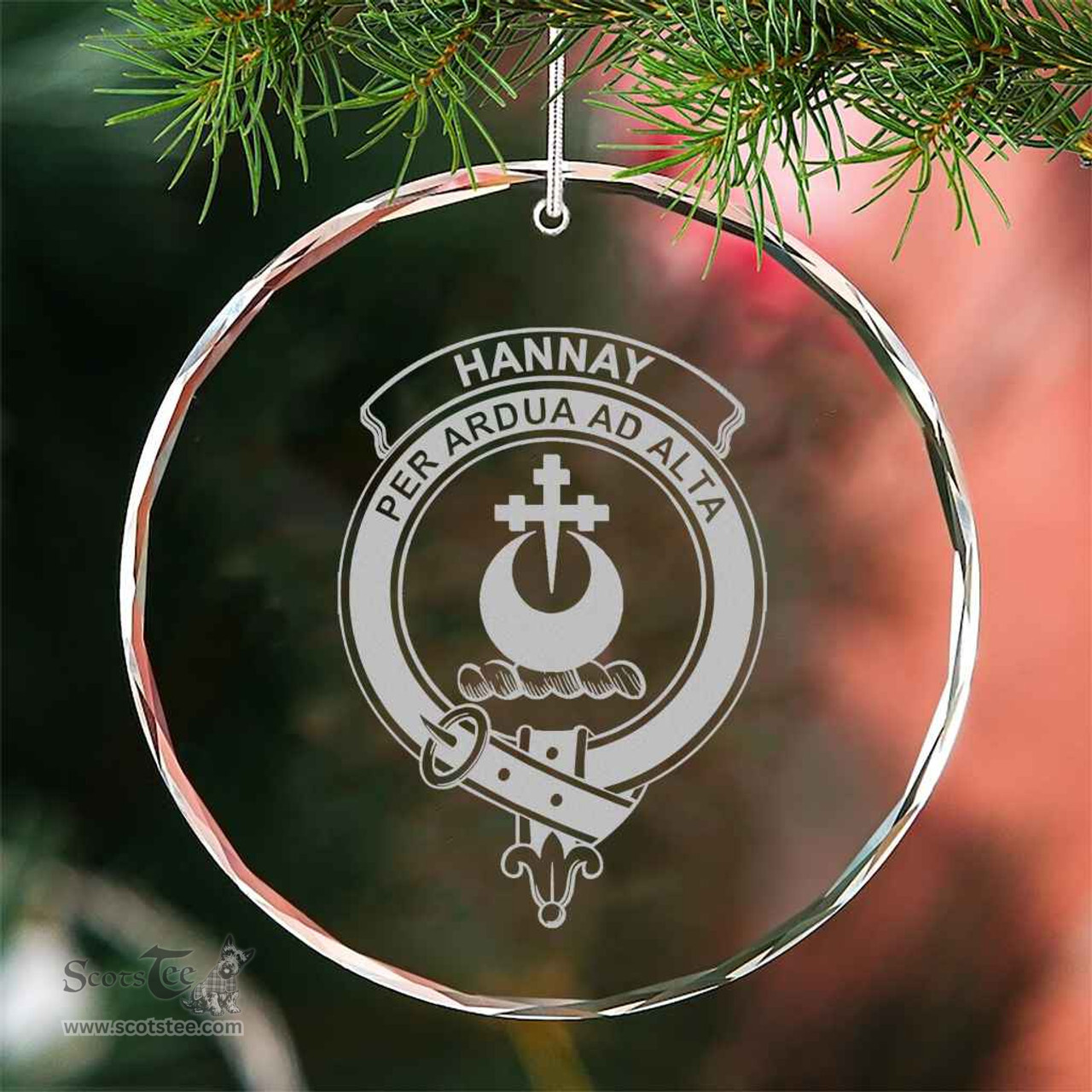 Scottish Hannay Clan Crest Crystal Tartan Ornament - Tartan Christmas Ornaments ScotsTee Shop - Scottish Plaid - Tartan Plaid - Tartan Christmas Decor - ScotsTee.com