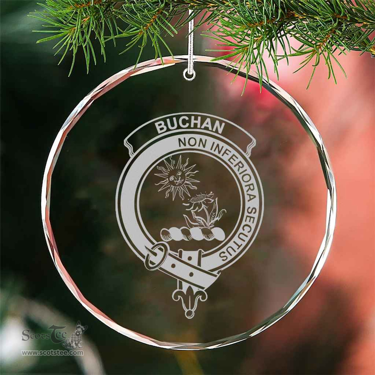 Scottish Buchan Clan Crest Crystal Tartan Ornament - Tartan Christmas Ornaments ScotsTee Shop - Scottish Plaid - Tartan Plaid - Tartan Christmas Decor - ScotsTee.com
