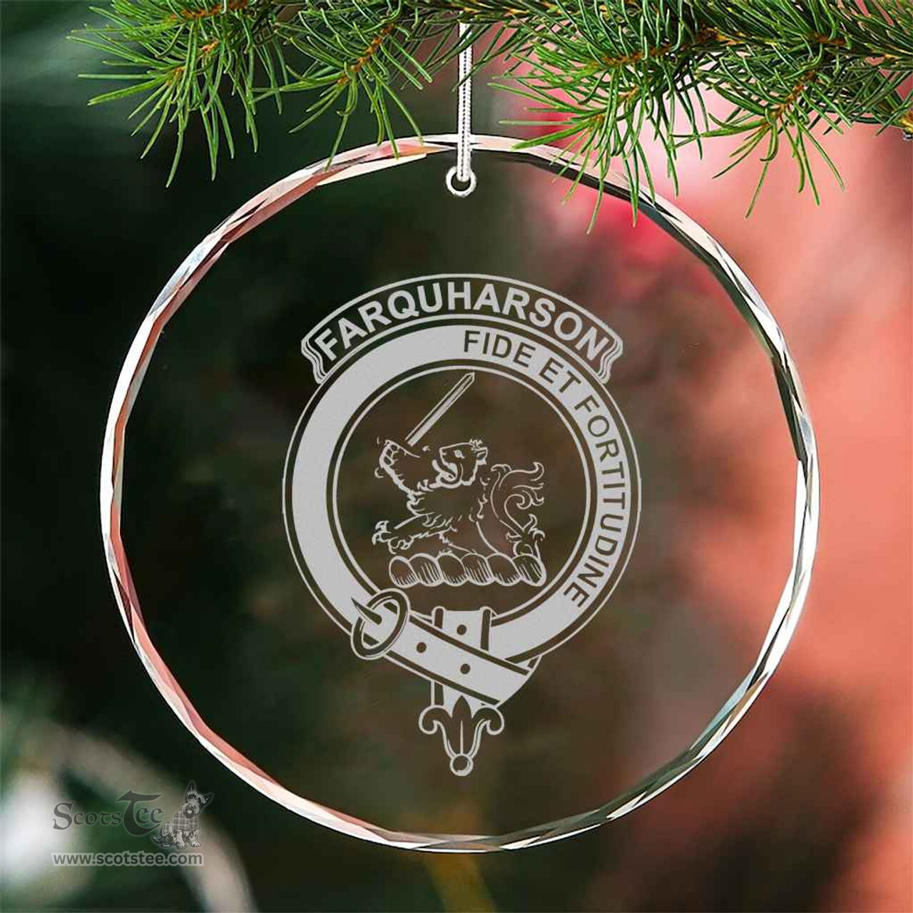 Scottish Farquharson Clan Crest Crystal Tartan Ornament - Tartan Christmas Ornaments ScotsTee Shop - Scottish Plaid - Tartan Plaid - Tartan Christmas Decor - ScotsTee.com