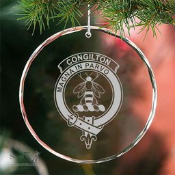 Scottish Congilton Clan Crest Crystal Tartan Ornament - Tartan Christmas Ornaments ScotsTee Shop - Scottish Plaid - Tartan Plaid - Tartan Christmas Decor - ScotsTee.com