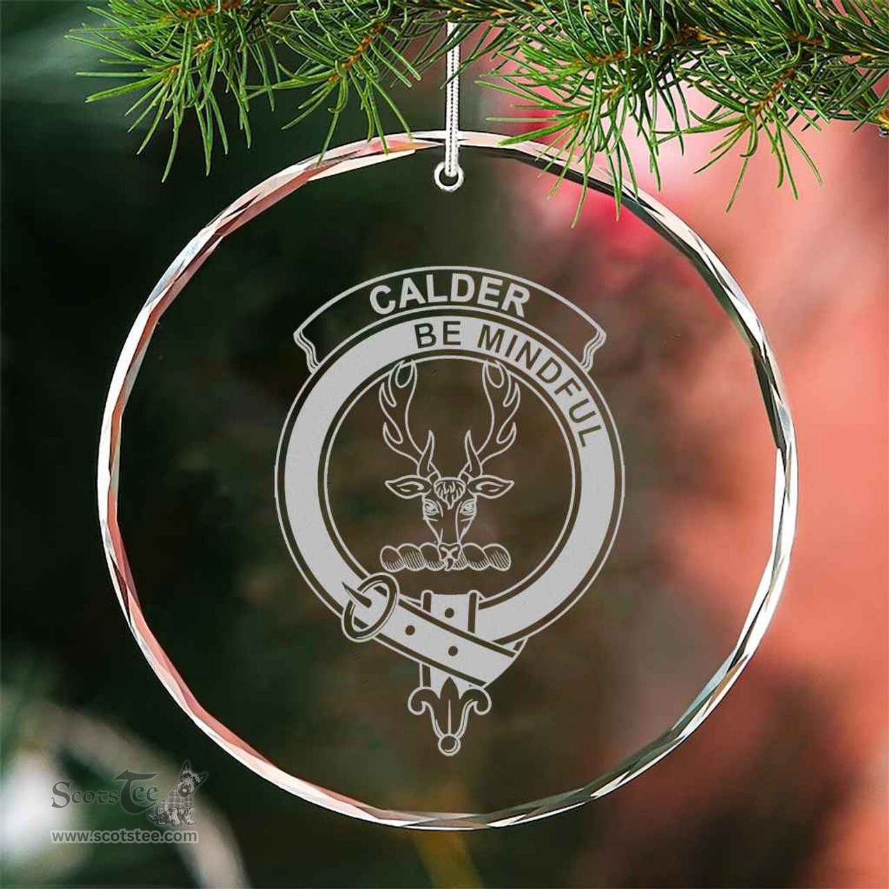 Scottish Calder Clan Crest Crystal Tartan Ornament - Tartan Christmas Ornaments ScotsTee Shop - Scottish Plaid - Tartan Plaid - Tartan Christmas Decor - ScotsTee.com