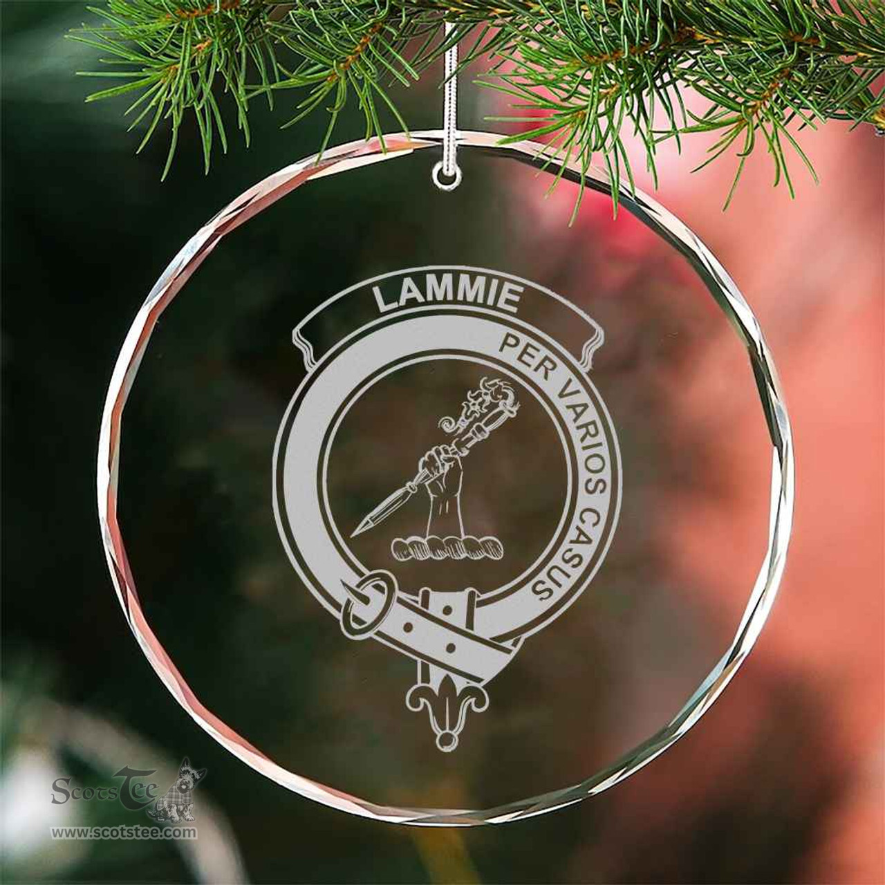 Scottish Lammie Clan Crest Crystal Tartan Ornament - Tartan Christmas Ornaments ScotsTee Shop - Scottish Plaid - Tartan Plaid - Tartan Christmas Decor - ScotsTee.com