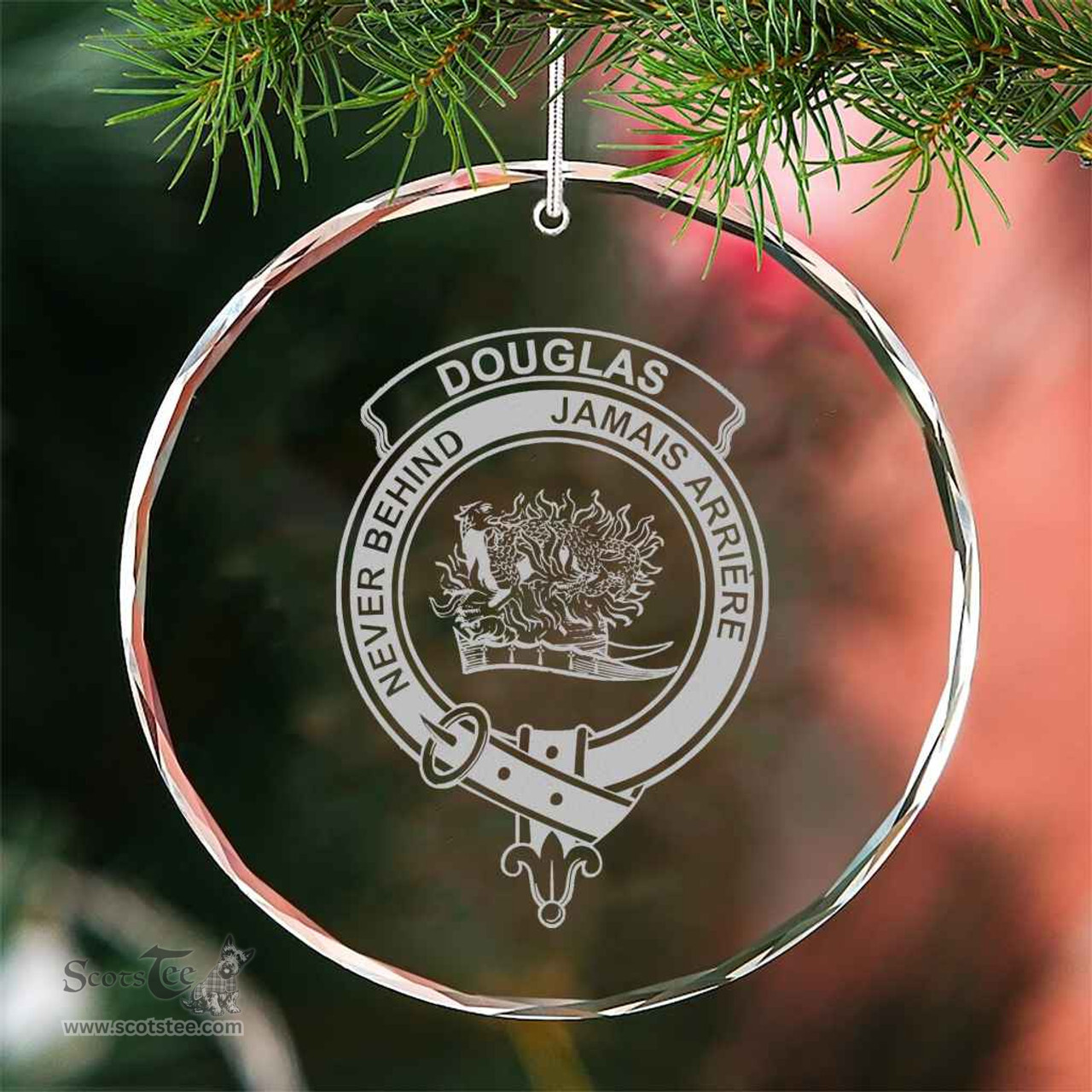 Scottish Douglas Clan Crest Crystal Tartan Ornament - Tartan Christmas Ornaments ScotsTee Shop - Scottish Plaid - Tartan Plaid - Tartan Christmas Decor - ScotsTee.com