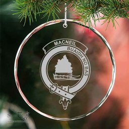 Scottish MacNeil of Colonsay Clan Crest Crystal Tartan Ornament - Tartan Christmas Ornaments ScotsTee Shop - Scottish Plaid - Tartan Plaid - Tartan Christmas Decor - ScotsTee.com