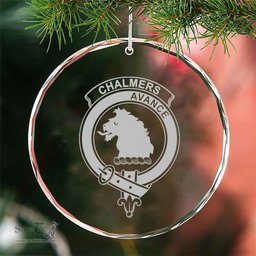 Scottish Chalmers Clan Crest Crystal Tartan Ornament - Tartan Christmas Ornaments ScotsTee Shop - Scottish Plaid - Tartan Plaid - Tartan Christmas Decor - ScotsTee.com
