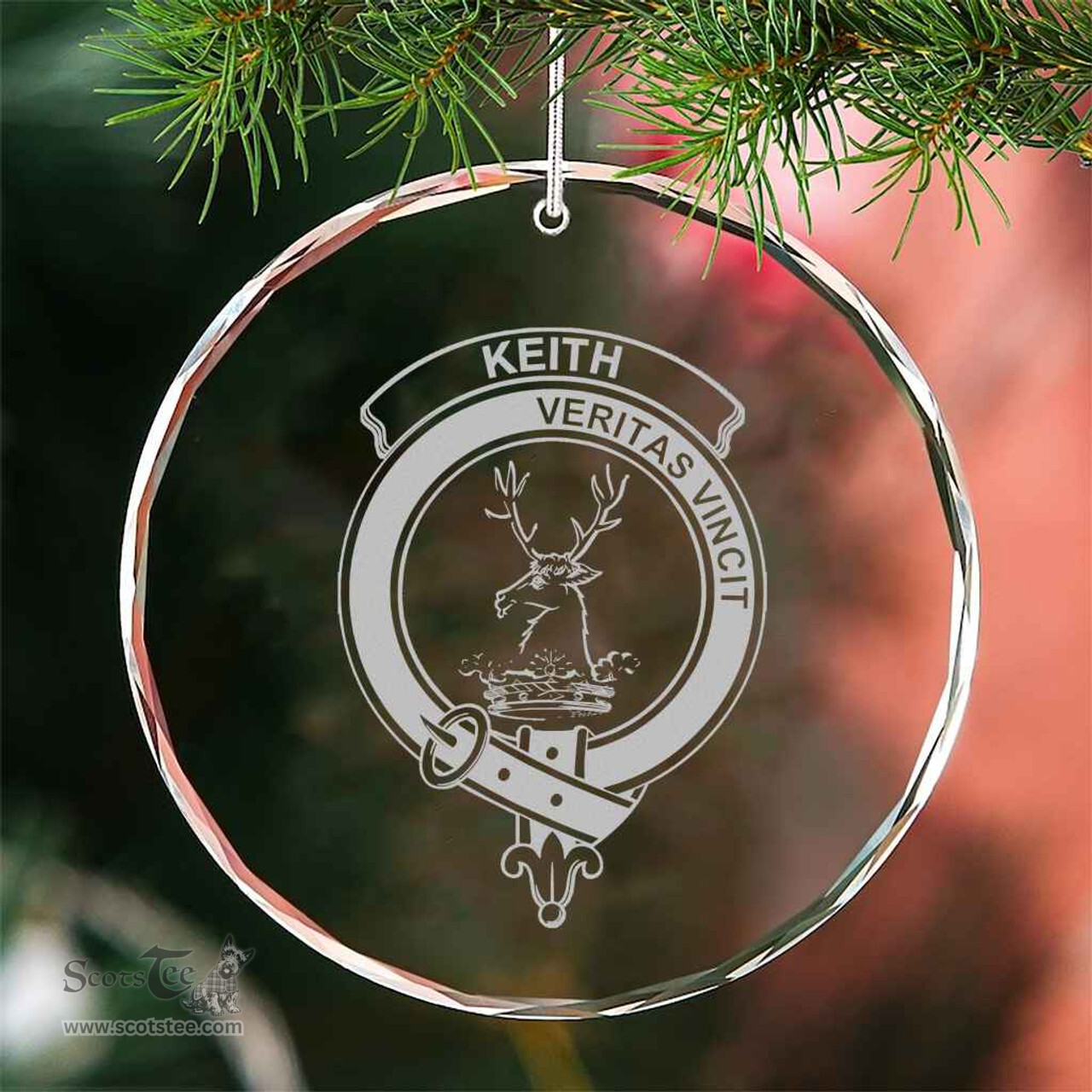 Scottish Keith Clan Crest Crystal Tartan Ornament - Tartan Christmas Ornaments ScotsTee Shop - Scottish Plaid - Tartan Plaid - Tartan Christmas Decor - ScotsTee.com