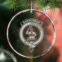 Scottish Bannerman Clan Crest Crystal Tartan Ornament - Tartan Christmas Ornaments ScotsTee Shop - Scottish Plaid - Tartan Plaid - Tartan Christmas Decor - ScotsTee.com