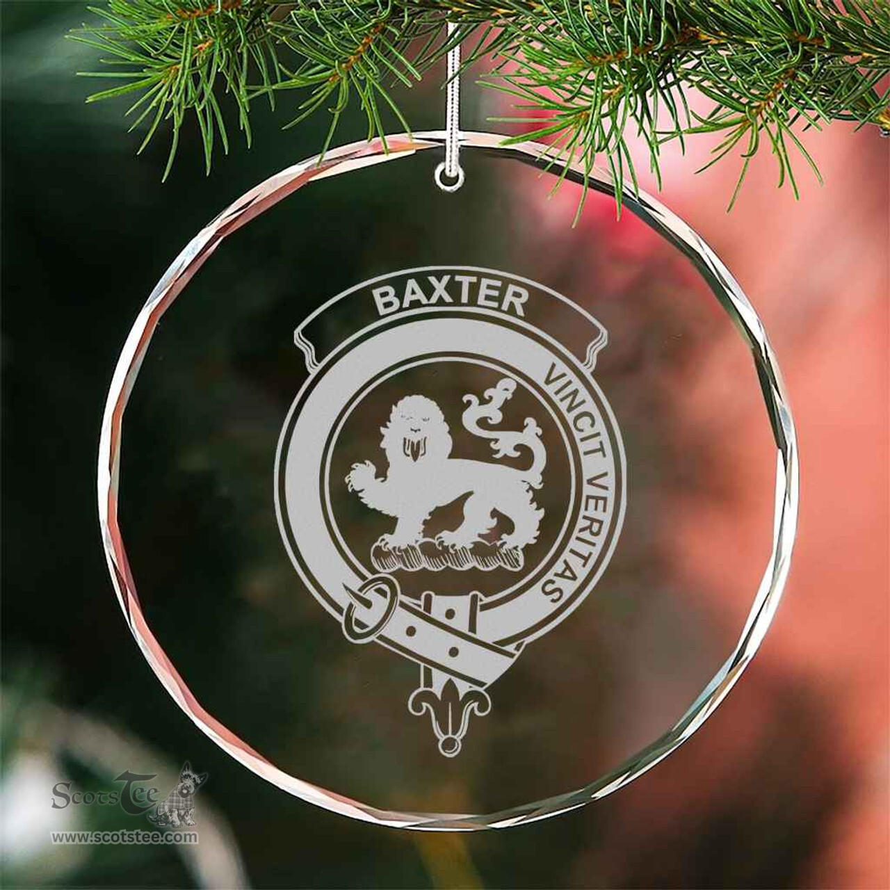 Scottish Baxter Clan Crest Crystal Tartan Ornament - Tartan Christmas Ornaments ScotsTee Shop - Scottish Plaid - Tartan Plaid - Tartan Christmas Decor - ScotsTee.com