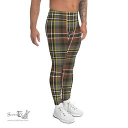 Scotstee Shop Tartan Plaid Men's Leggings Yoga Pants Clan Scott Green Weathered Plaid Men Running Leggings