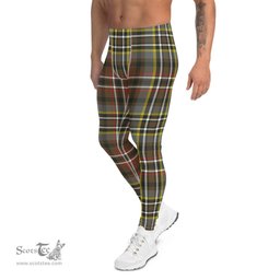 Scotstee Shop Tartan Plaid Men's Leggings Yoga Pants Clan Scott Green Weathered Plaid Men Running Leggings