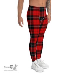 Scotstee Shop Tartan Plaid Men's Leggings Yoga Pants Clan Ramsay Red Plaid Men Running Leggings