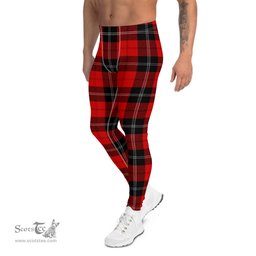 Scotstee Shop Tartan Plaid Men's Leggings Yoga Pants Clan Ramsay Red Plaid Men Running Leggings