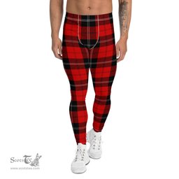 Scotstee Shop Tartan Plaid Men's Leggings Yoga Pants Clan Ramsay Red Plaid Men Running Leggings