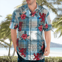 Scottish Clan Stewart Muted Blue Tartan Scottish Lion Hawaiian Shirt | Tartan Plaid Shirt Scottish Plaid Tartan Plaid - ScotsTee - scotstee.com