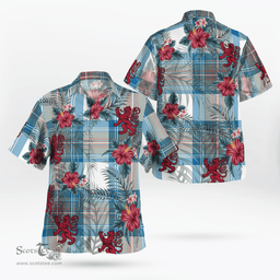 Scottish Clan Stewart Muted Blue Tartan Scottish Lion Hawaiian Shirt | Tartan Plaid Shirt Scottish Plaid Tartan Plaid - ScotsTee - scotstee.com