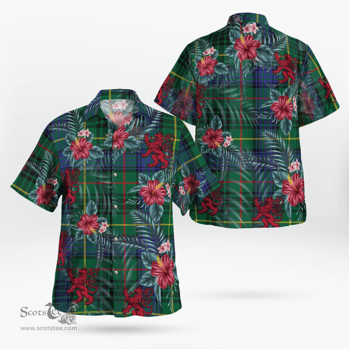 Scottish Clan Stewart Hunting Modern Tartan Scottish Lion Hawaiian Shirt | Tartan Plaid Shirt Scottish Plaid Tartan Plaid - ScotsTee - scotstee.com