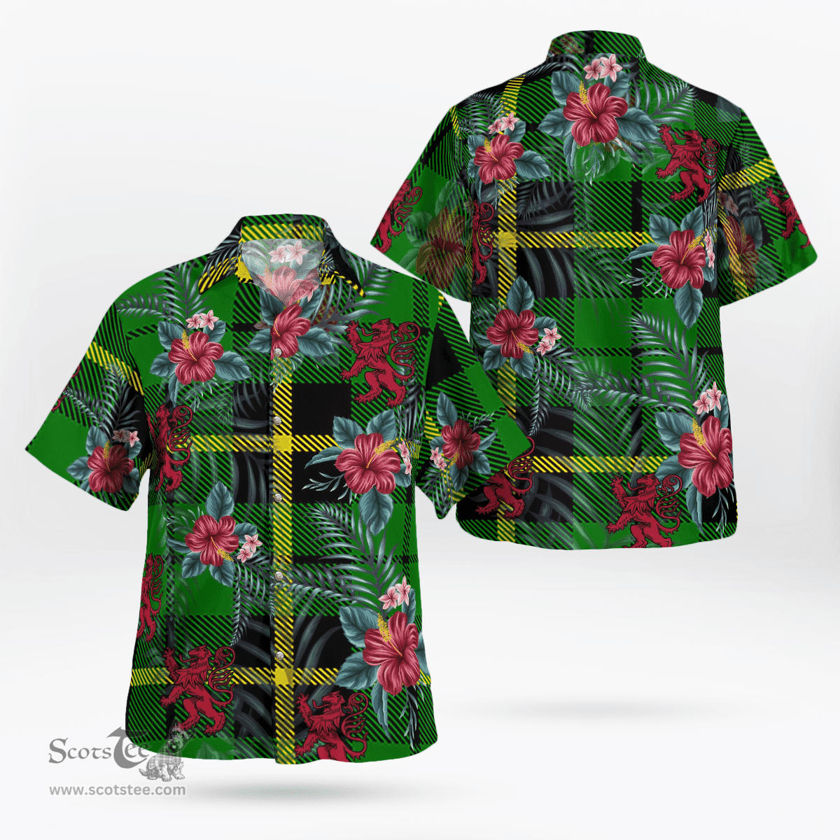 Scottish Clan Wallace Hunting Green Tartan Scottish Lion Hawaiian Shirt | Tartan Plaid Shirt Scottish Plaid Tartan Plaid - ScotsTee - scotstee.com