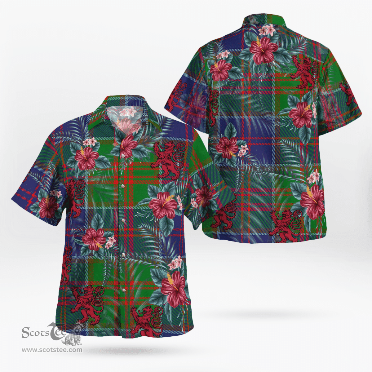 Scottish Clan Stewart of Appin Hunting Modern Tartan Scottish Lion Hawaiian Shirt | Tartan Plaid Shirt Scottish Plaid Tartan Plaid - ScotsTee - scotstee.com