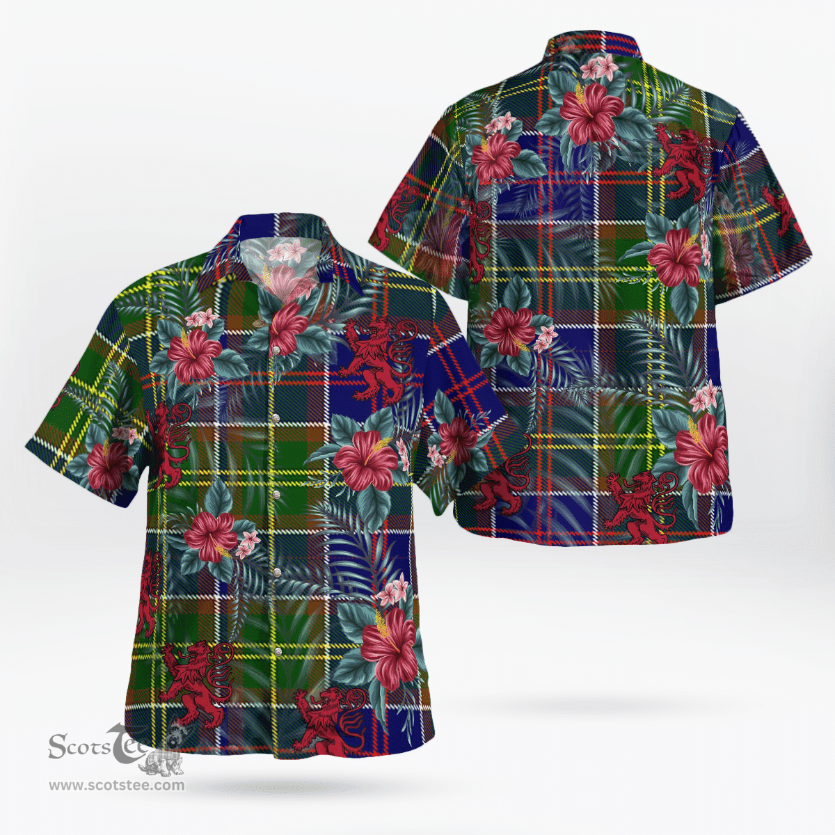 Scottish Clan Whitefoord Tartan Scottish Lion Hawaiian Shirt | Tartan Plaid Shirt Scottish Plaid Tartan Plaid - ScotsTee - scotstee.com