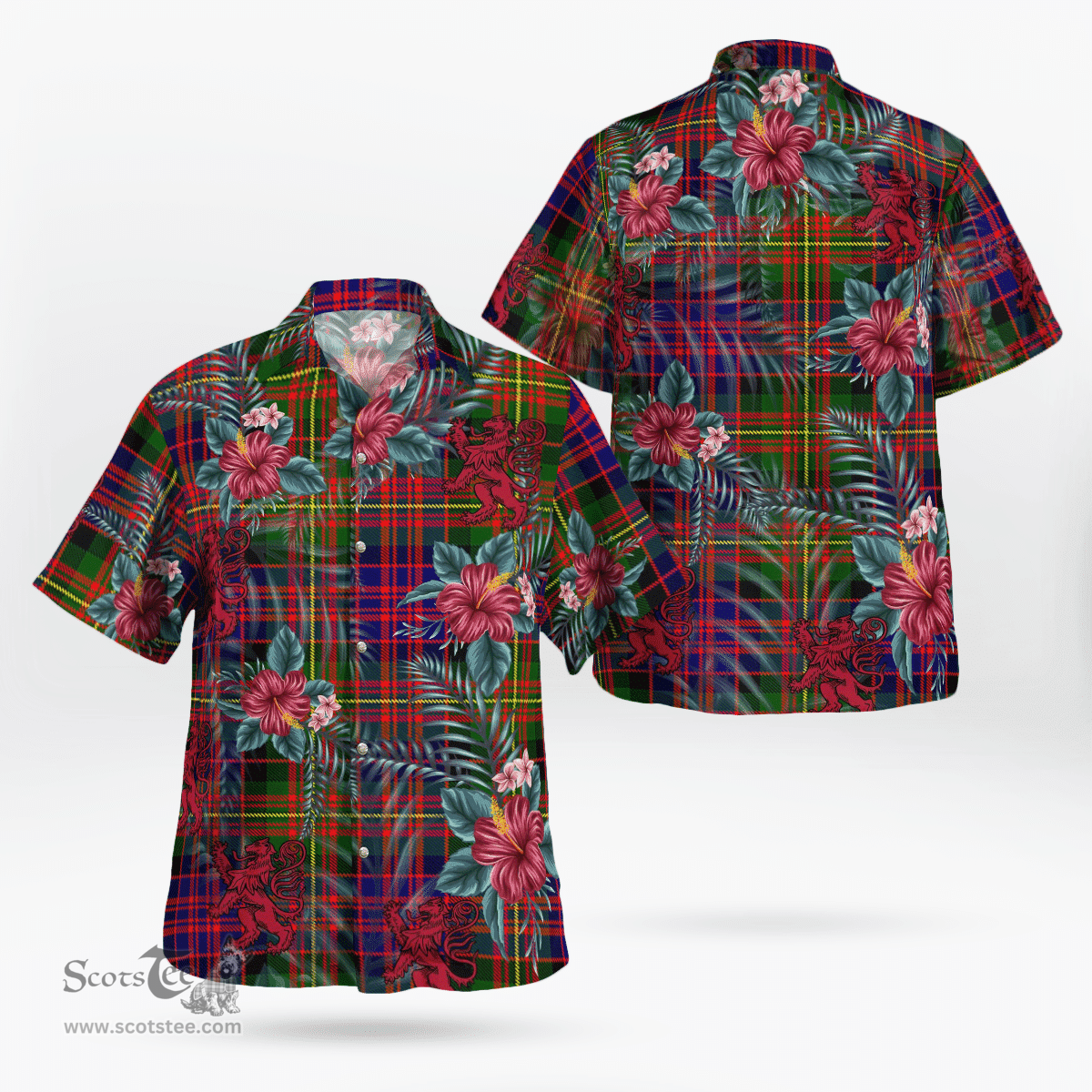 Scottish Clan Carnegie Modern Tartan Scottish Lion Hawaiian Shirt | Tartan Plaid Shirt Scottish Plaid Tartan Plaid - ScotsTee - scotstee.com