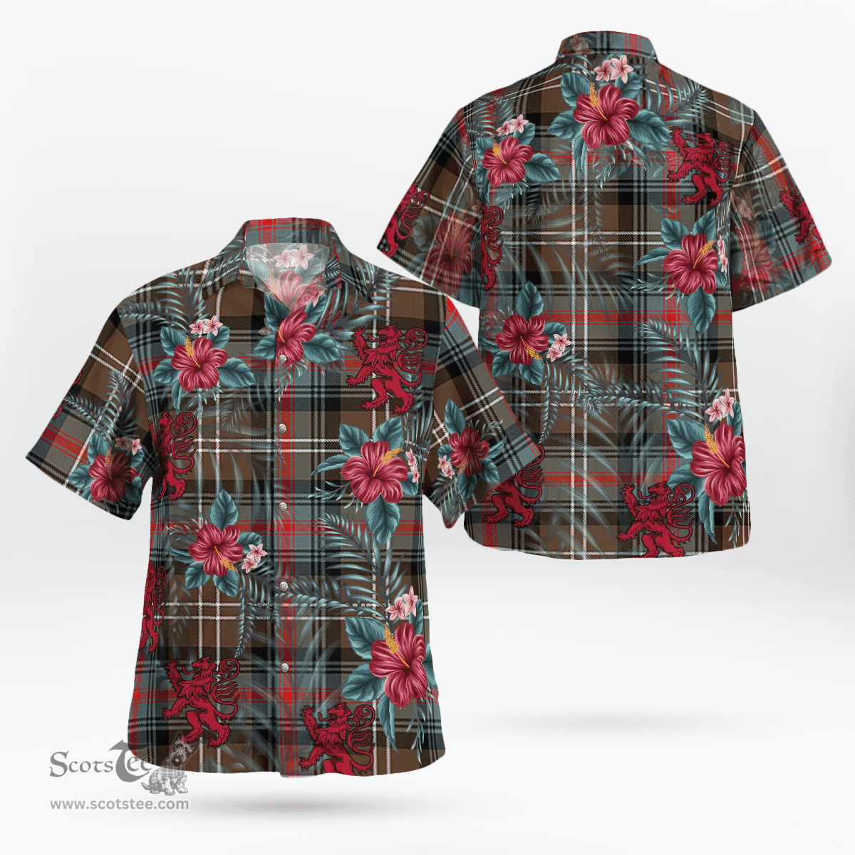 Scottish Clan Sutherland Weathered Tartan Scottish Lion Hawaiian Shirt | Tartan Plaid Shirt Scottish Plaid Tartan Plaid - ScotsTee - scotstee.com
