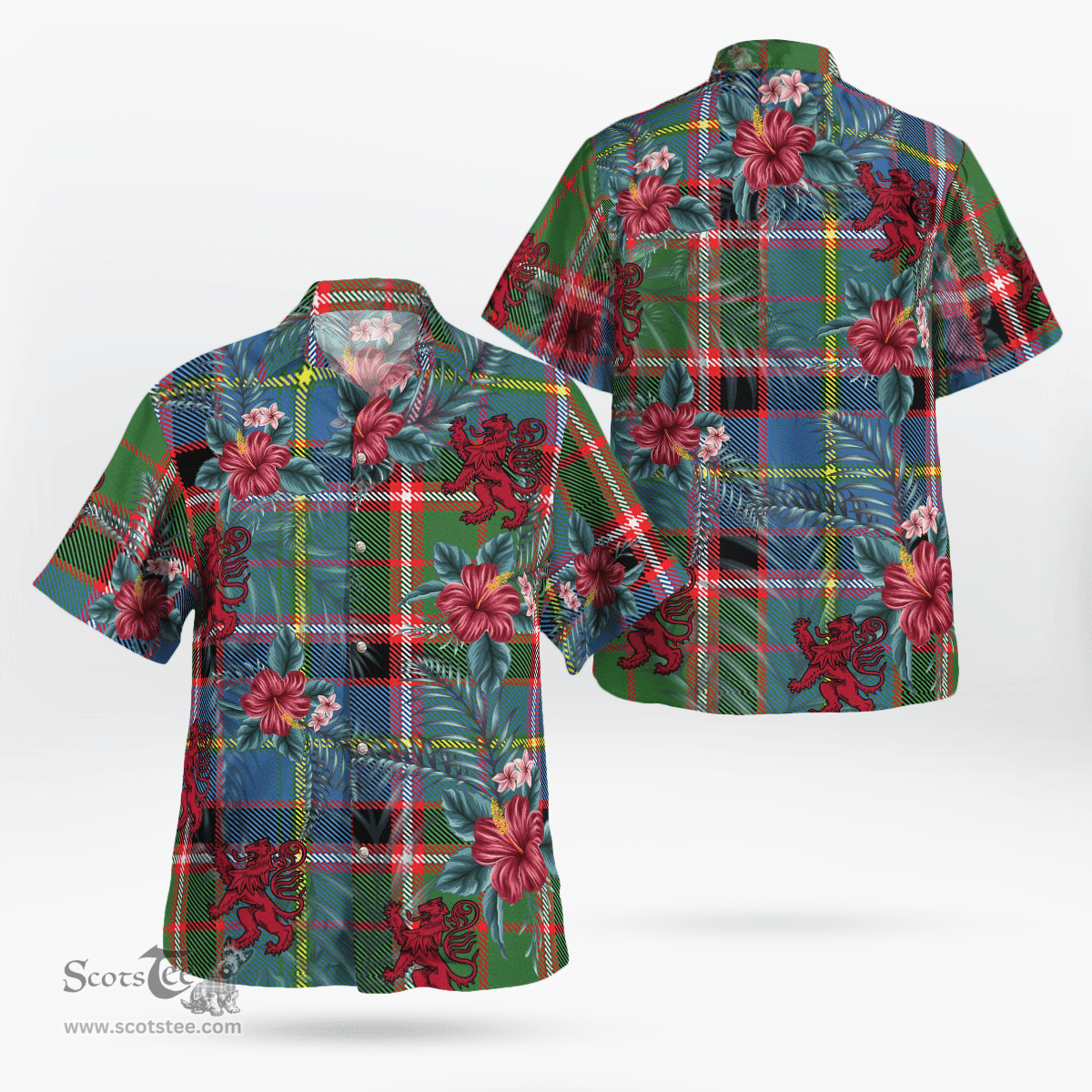 Scottish Clan Stirling (of Keir) Tartan Scottish Lion Hawaiian Shirt | Tartan Plaid Shirt Scottish Plaid Tartan Plaid - ScotsTee - scotstee.com