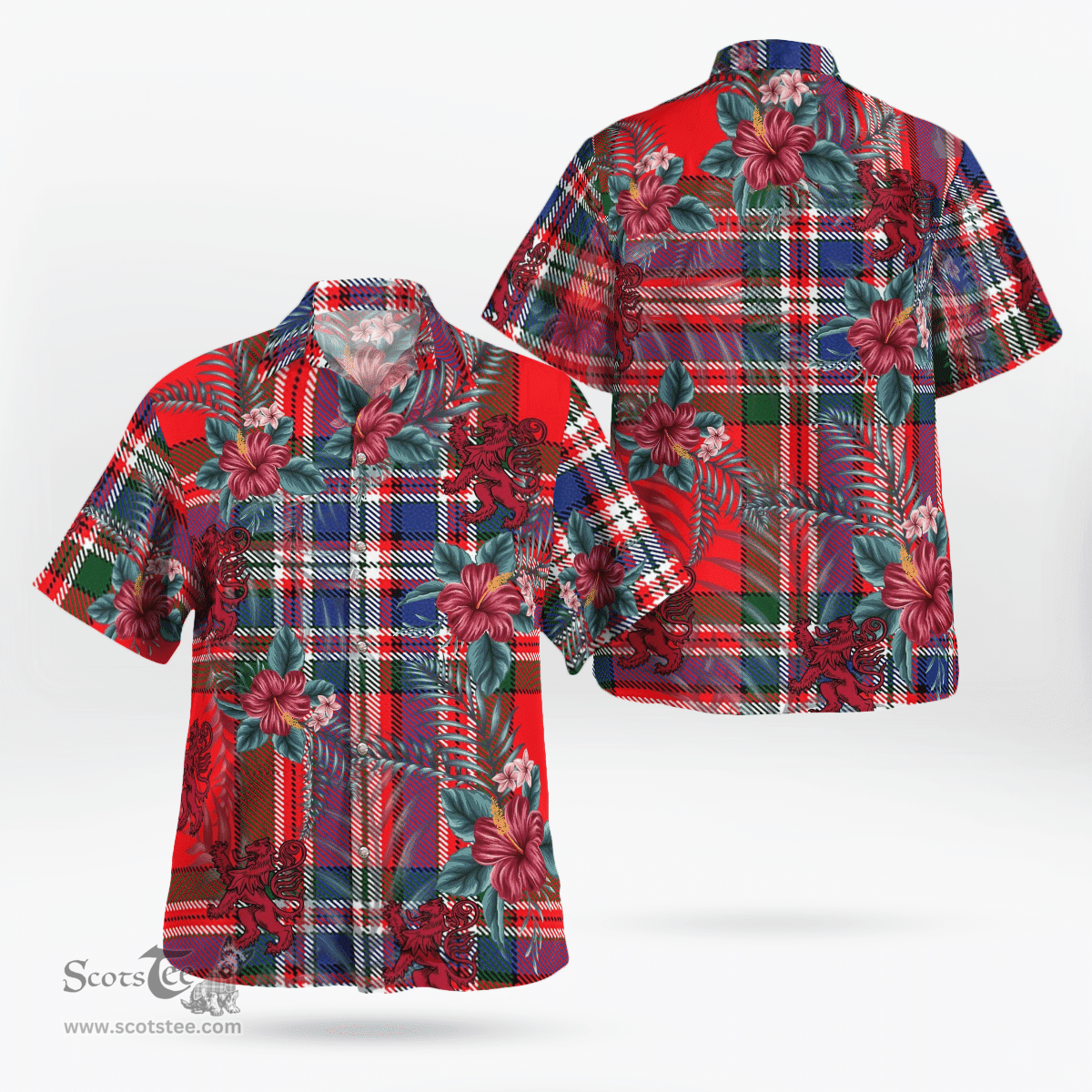 Scottish Clan MacFarlane Modern Tartan Scottish Lion Hawaiian Shirt | Tartan Plaid Shirt Scottish Plaid Tartan Plaid - ScotsTee - scotstee.com