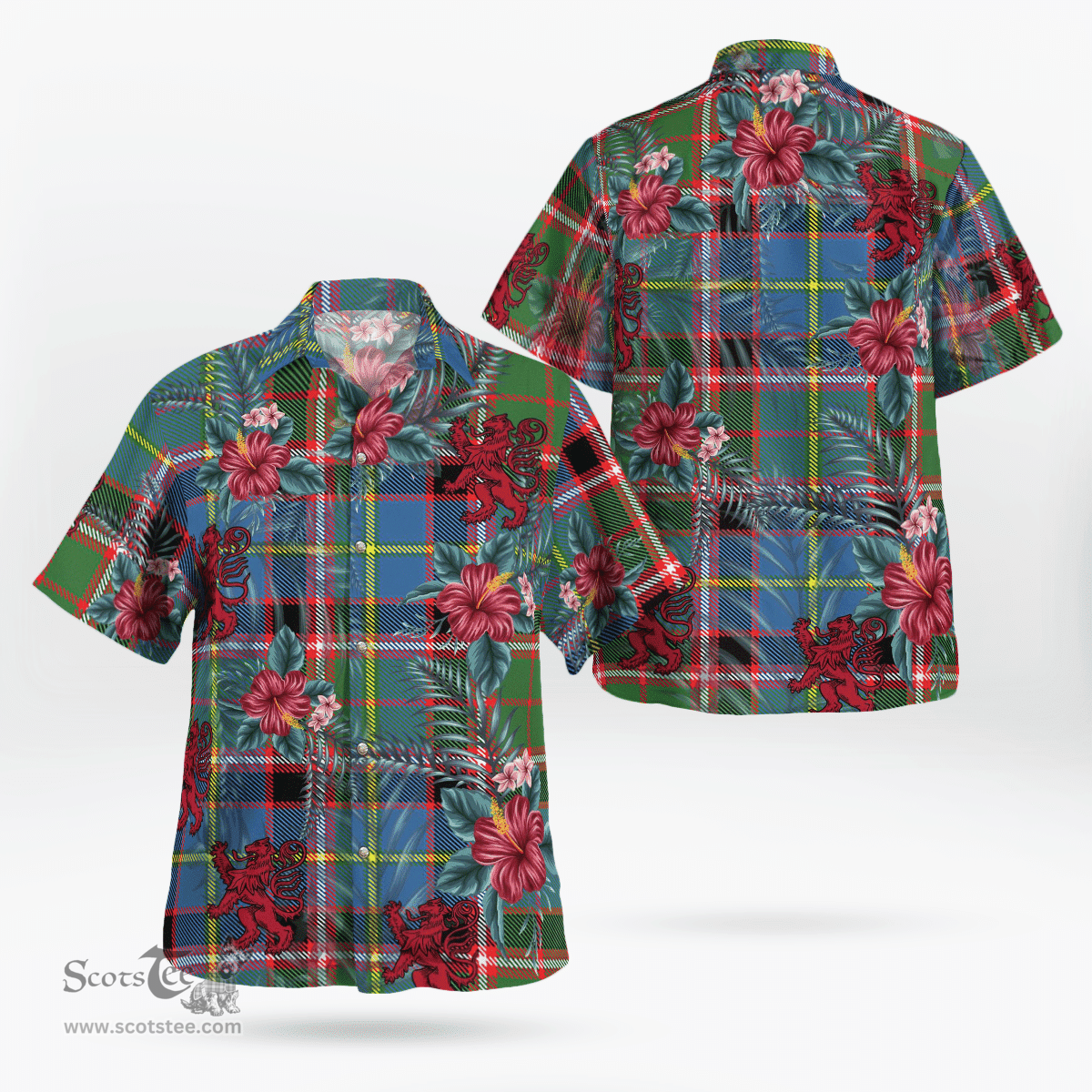 Scottish Clan Stirling (of Cadder-Present Chief) Tartan Scottish Lion Hawaiian Shirt | Tartan Plaid Shirt Scottish Plaid Tartan Plaid - ScotsTee - scotstee.com
