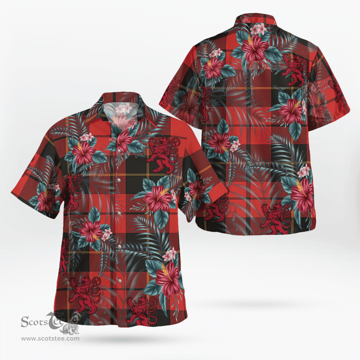 Scottish Clan Wallace Weathered Tartan Scottish Lion Hawaiian Shirt | Tartan Plaid Shirt Scottish Plaid Tartan Plaid - ScotsTee - scotstee.com