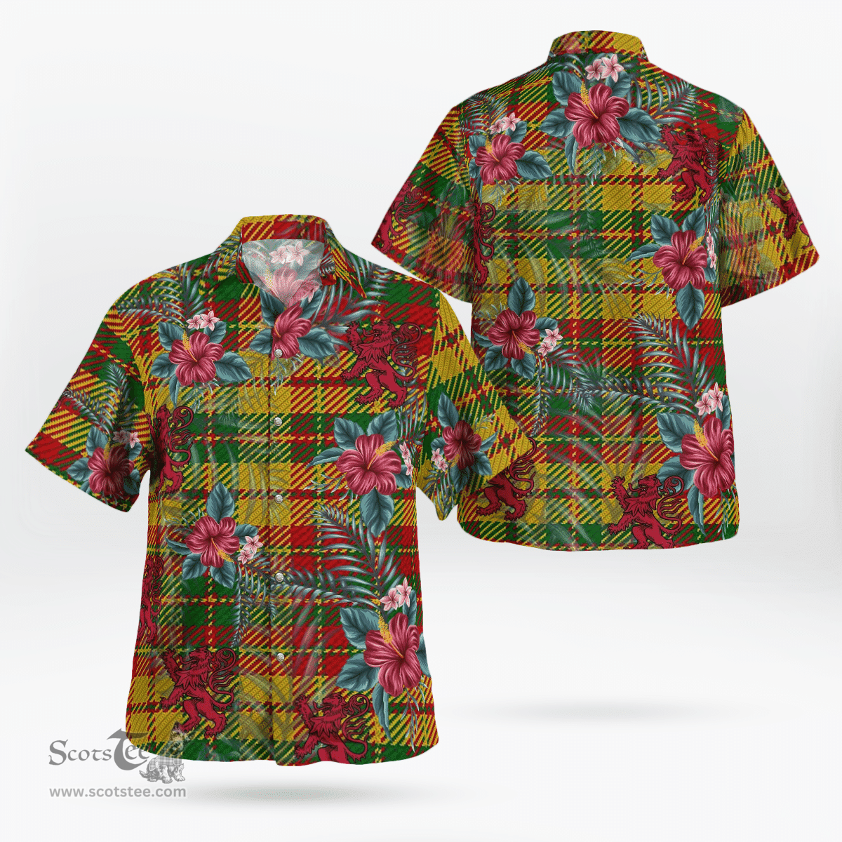 Scottish Clan Strathearn Modern Tartan Scottish Lion Hawaiian Shirt | Tartan Plaid Shirt Scottish Plaid Tartan Plaid - ScotsTee - scotstee.com