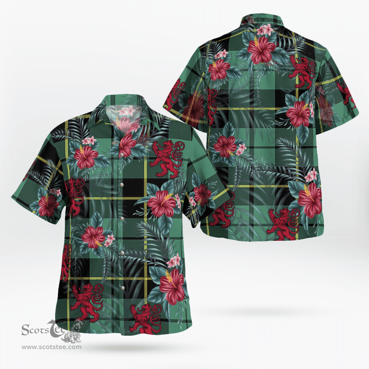 Scottish Clan Wallace Hunting Ancient Tartan Scottish Lion Hawaiian Shirt | Tartan Plaid Shirt Scottish Plaid Tartan Plaid - ScotsTee - scotstee.com