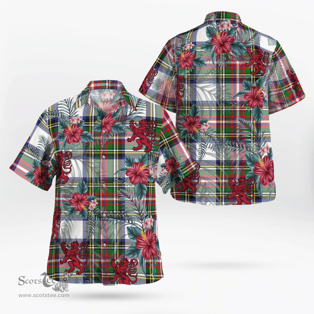 Scottish Clan Stewart Dress Modern Tartan Scottish Lion Hawaiian Shirt | Tartan Plaid Shirt Scottish Plaid Tartan Plaid - ScotsTee - scotstee.com
