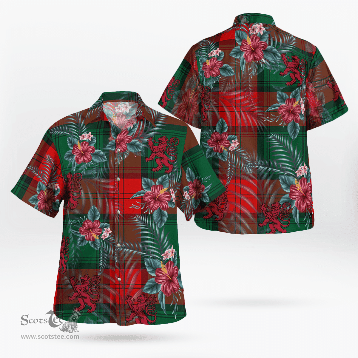 Scottish Clan Scottish Clan Stewart Atholl Modern Tartan Scottish Lion Hawaiian Shirt | Tartan Plaid Shirt Scottish Plaid Tartan Plaid - ScotsTee - scotstee.com