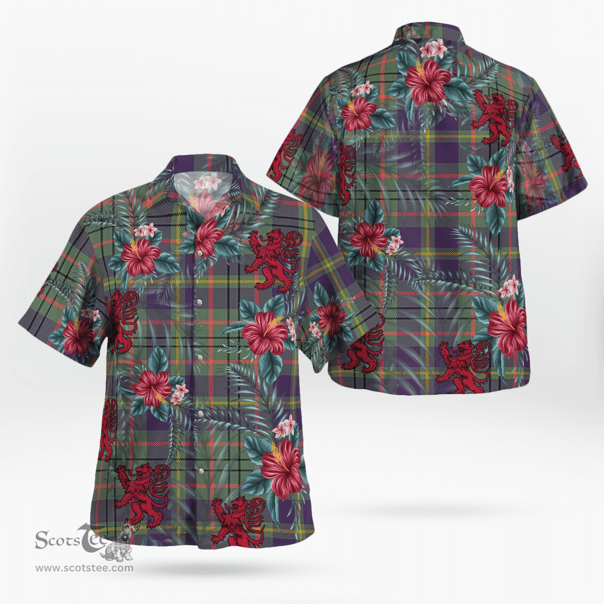 Scottish Clan Taylor Weathered Tartan Scottish Lion Hawaiian Shirt | Tartan Plaid Shirt Scottish Plaid Tartan Plaid - ScotsTee - scotstee.com