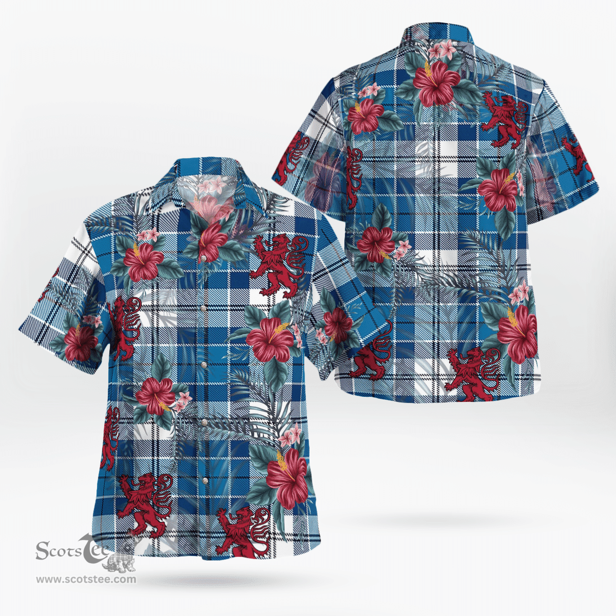 Scottish Clan Strathclyde District Tartan Scottish Lion Hawaiian Shirt | Tartan Plaid Shirt Scottish Plaid Tartan Plaid - ScotsTee - scotstee.com