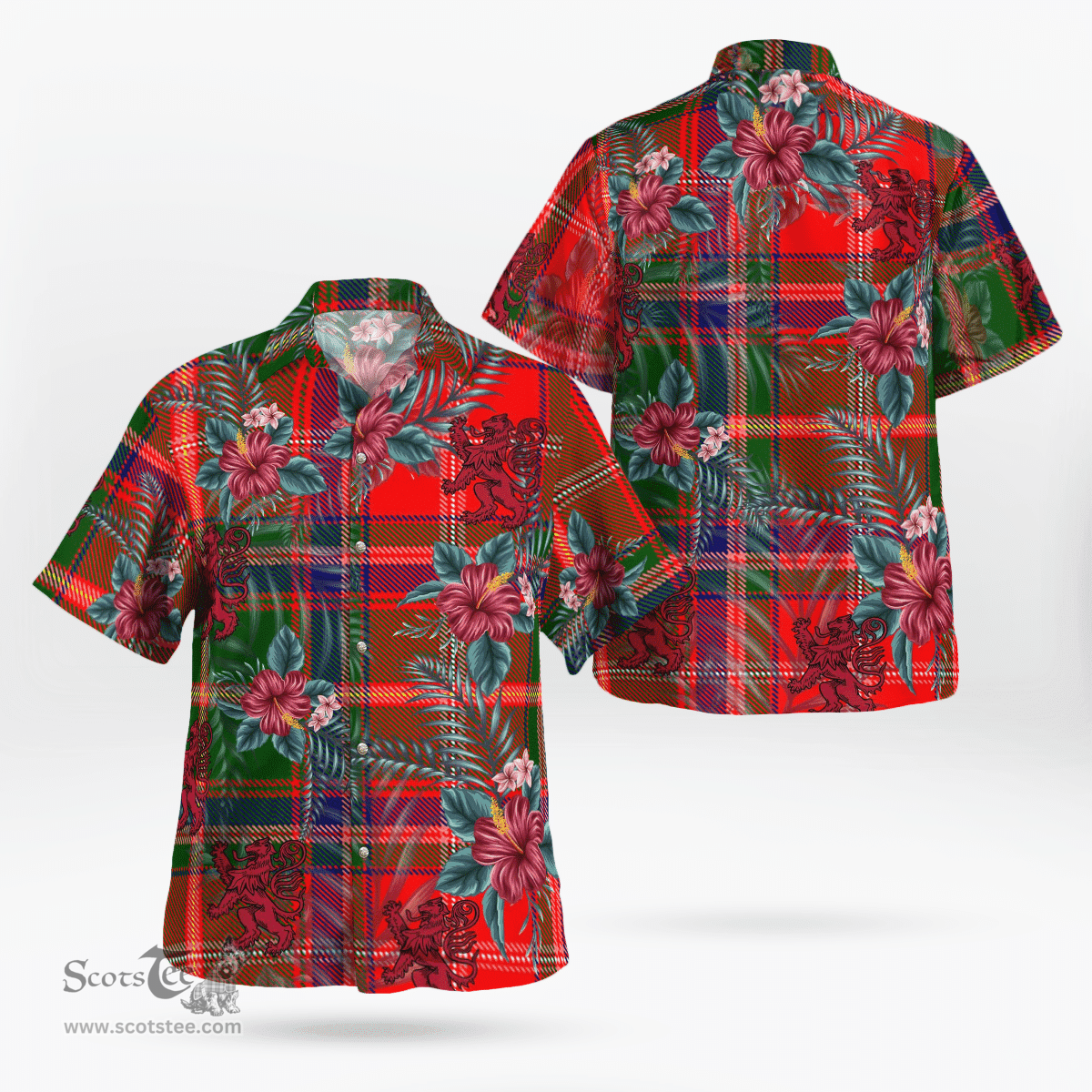 Scottish Clan Somerville Modern Tartan Scottish Lion Hawaiian Shirt | Tartan Plaid Shirt Scottish Plaid Tartan Plaid - ScotsTee - scotstee.com