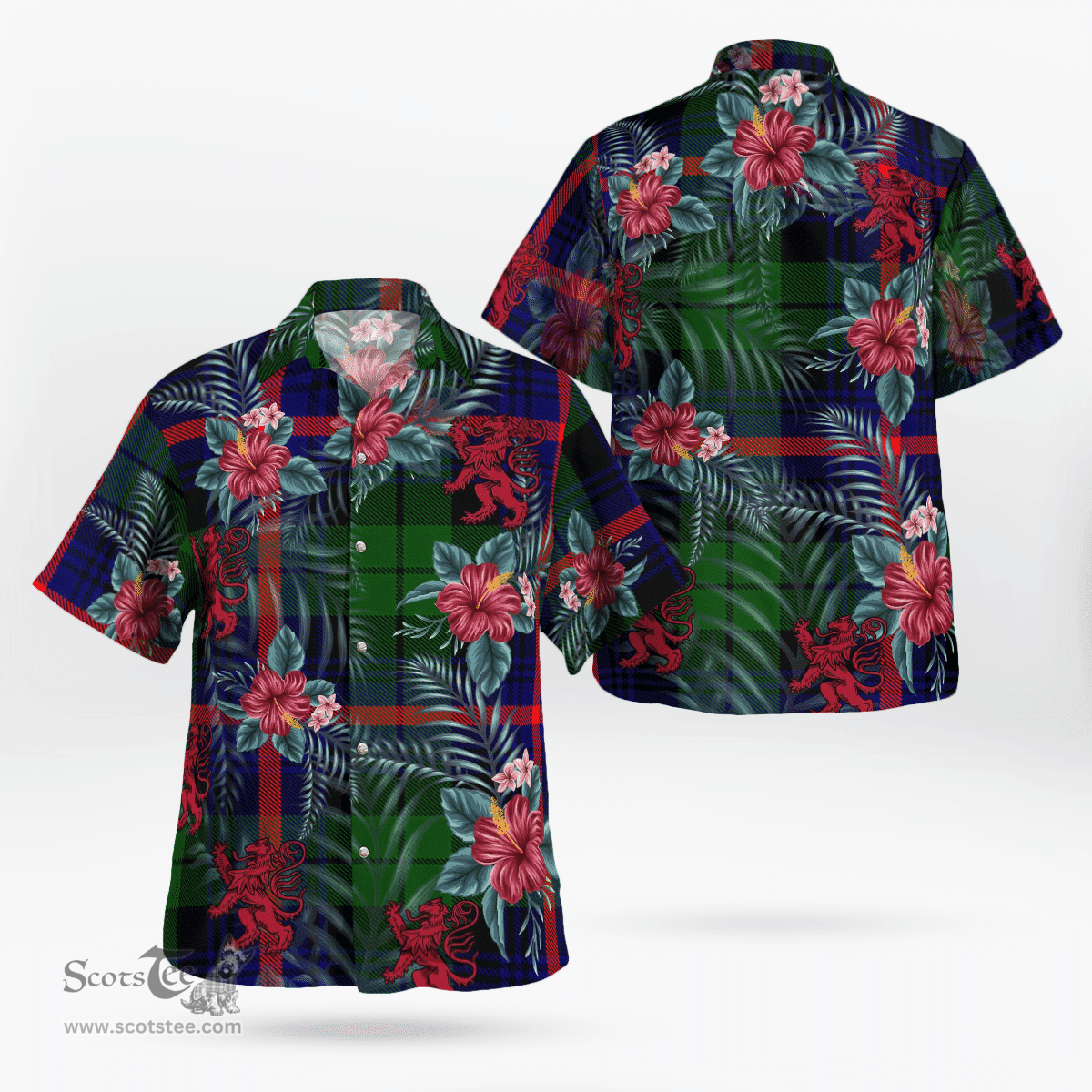 Scottish Clan Urquhart Modern Tartan Scottish Lion Hawaiian Shirt | Tartan Plaid Shirt Scottish Plaid Tartan Plaid - ScotsTee - scotstee.com