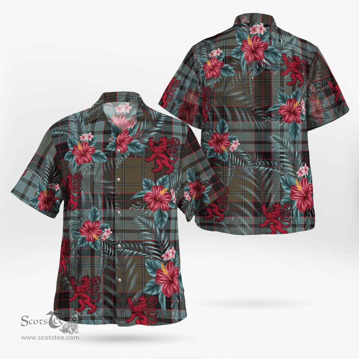 Scottish Clan Stewart Old Weathered Tartan Scottish Lion Hawaiian Shirt | Tartan Plaid Shirt Scottish Plaid Tartan Plaid - ScotsTee - scotstee.com