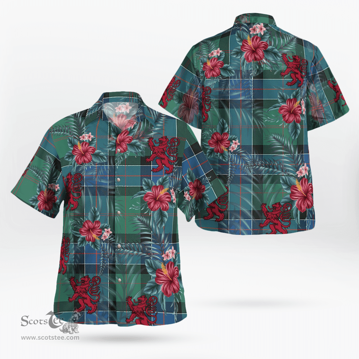 Scottish Clan Sinclair Hunting Ancient Tartan Scottish Lion Hawaiian Shirt | Tartan Plaid Shirt Scottish Plaid Tartan Plaid - ScotsTee - scotstee.com