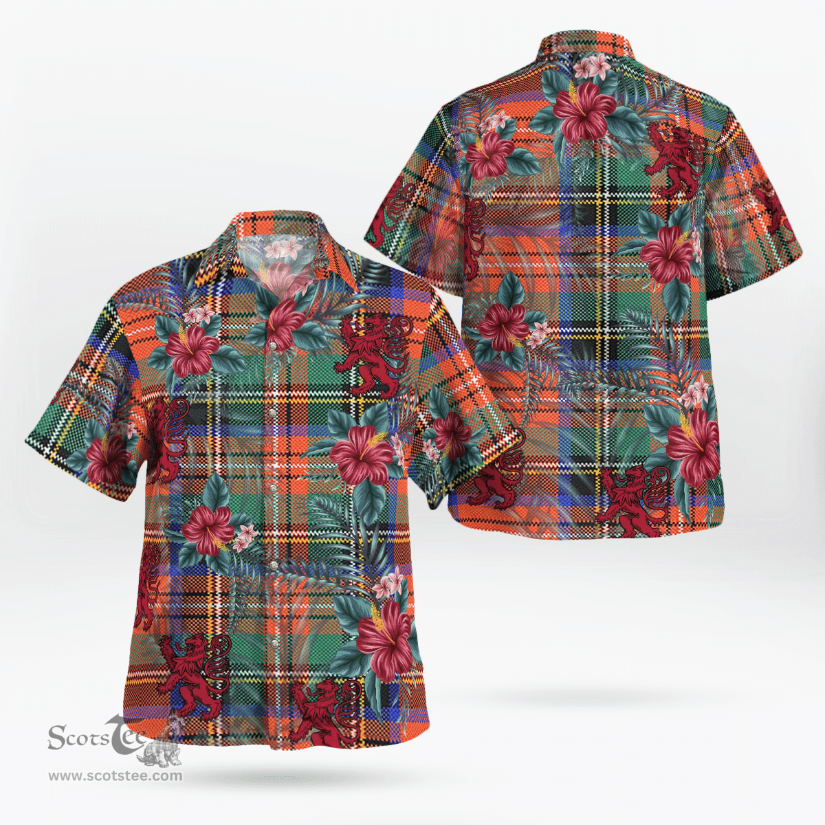 Scottish Clan Stewart Royal Ancient Tartan Scottish Lion Hawaiian Shirt | Tartan Plaid Shirt Scottish Plaid Tartan Plaid - ScotsTee - scotstee.com