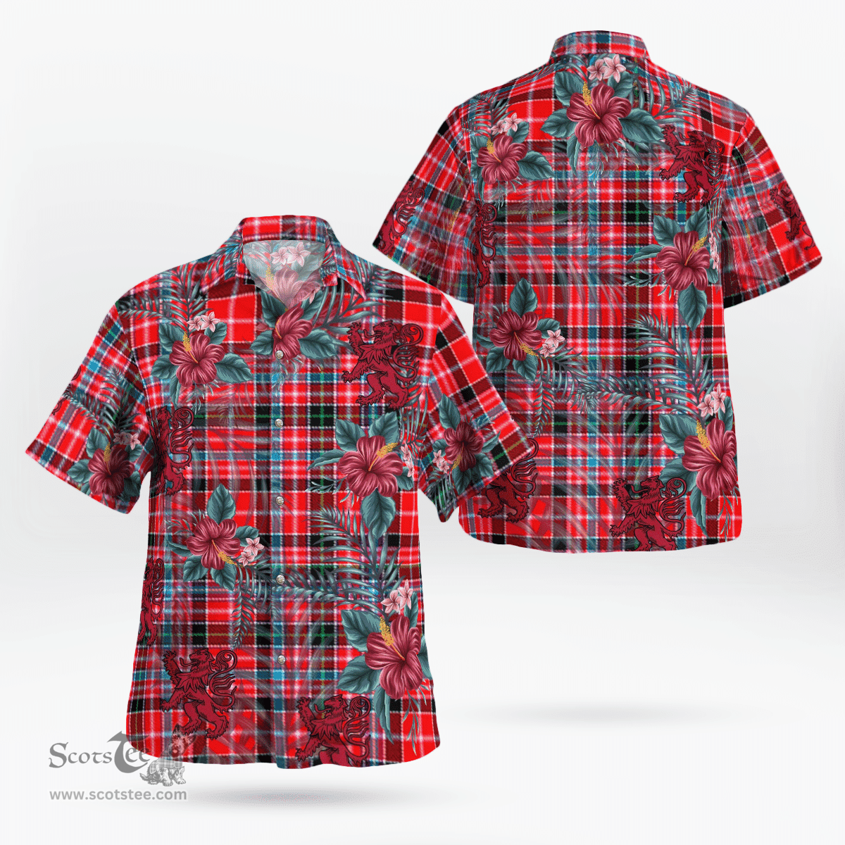 Scottish Clan Udny Tartan Scottish Lion Hawaiian Shirt | Tartan Plaid Shirt Scottish Plaid Tartan Plaid - ScotsTee - scotstee.com