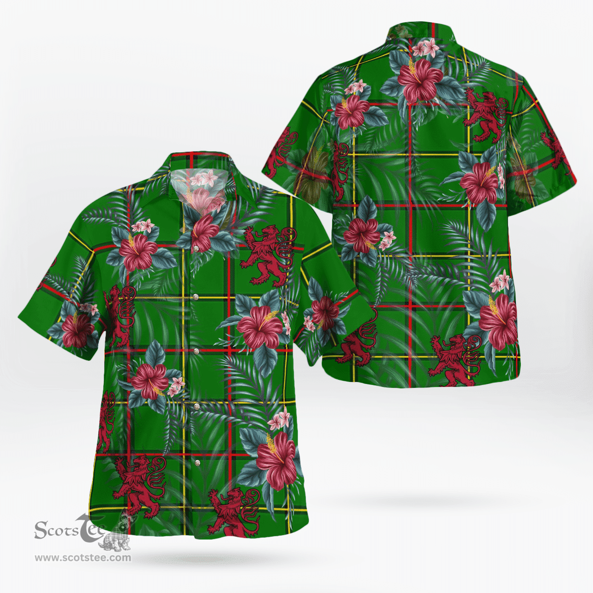 Scottish Clan Tribe of Mar Tartan Scottish Lion Hawaiian Shirt | Tartan Plaid Shirt Scottish Plaid Tartan Plaid - ScotsTee - scotstee.com