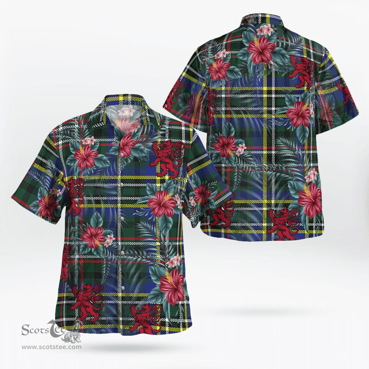 Scottish Clan Scott Green Modern Tartan Scottish Lion Hawaiian Shirt | Tartan Plaid Shirt Scottish Plaid Tartan Plaid - ScotsTee - scotstee.com