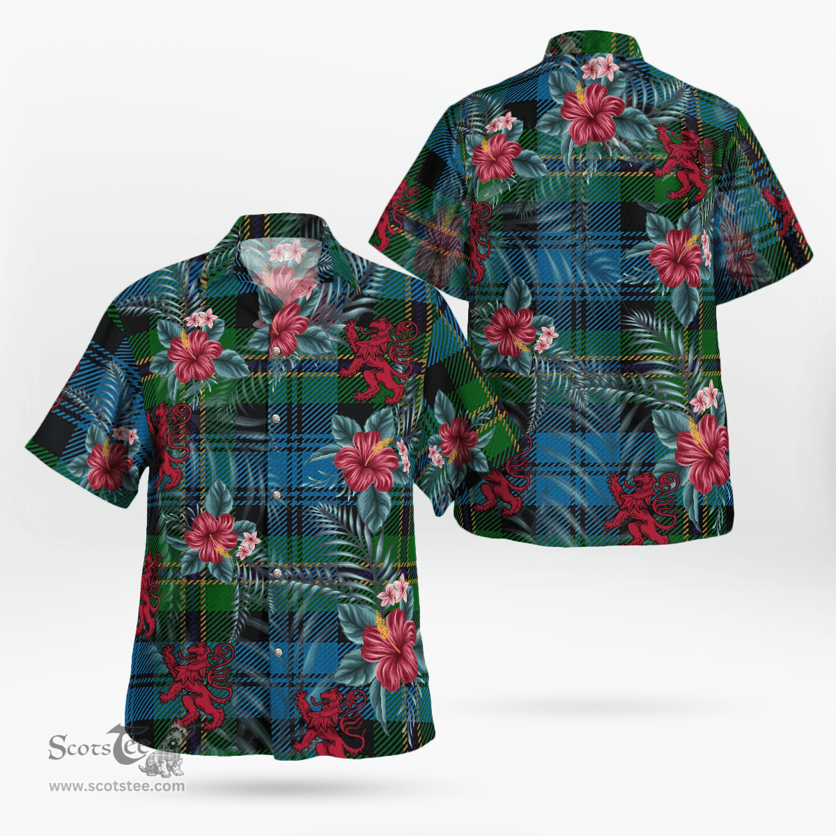 Scottish Clan Polaris Military Tartan Scottish Lion Hawaiian Shirt | Tartan Plaid Shirt Scottish Plaid Tartan Plaid - ScotsTee - scotstee.com